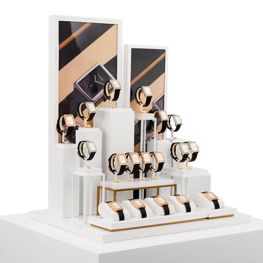 White Metal Leather Watch Display Stand TT123