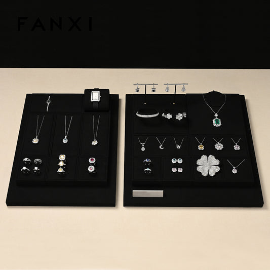 Black Microfiber Ring Necklace Jewelry Display Set TT167
