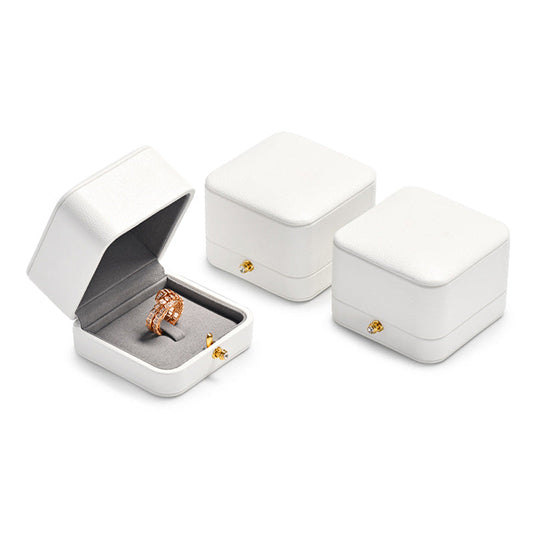 White PU Leather Snap Button Jewelry Packaging Gift Box