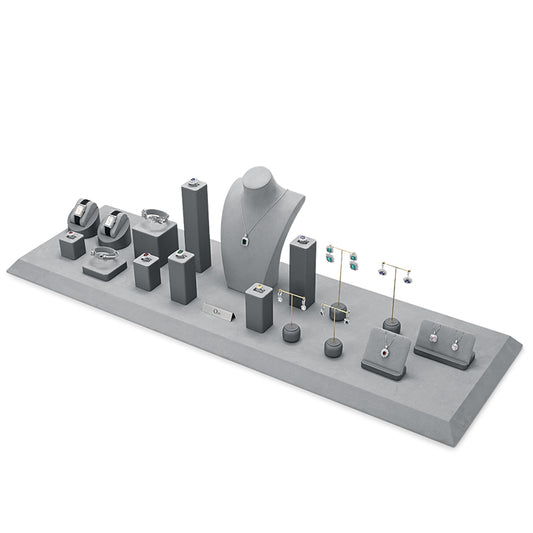 Gray Microfiber Ring Earring Necklace Watch Jewelry Display Set TT217