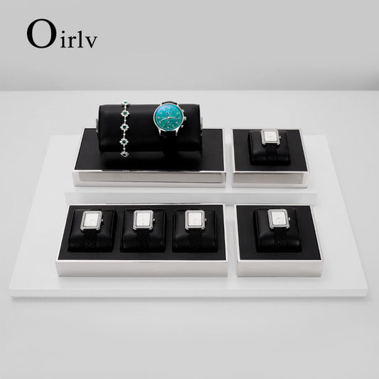 Black Metal Leather Watch Stand JS093