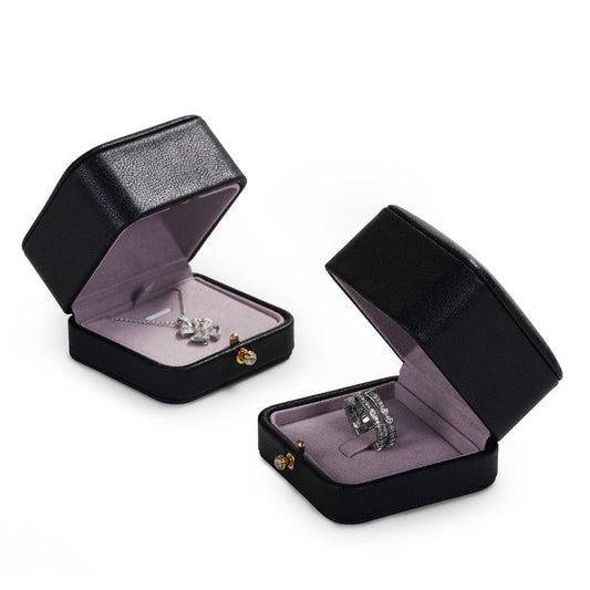Black PU Leather Snap Button Jewelry Packaging Gift Box