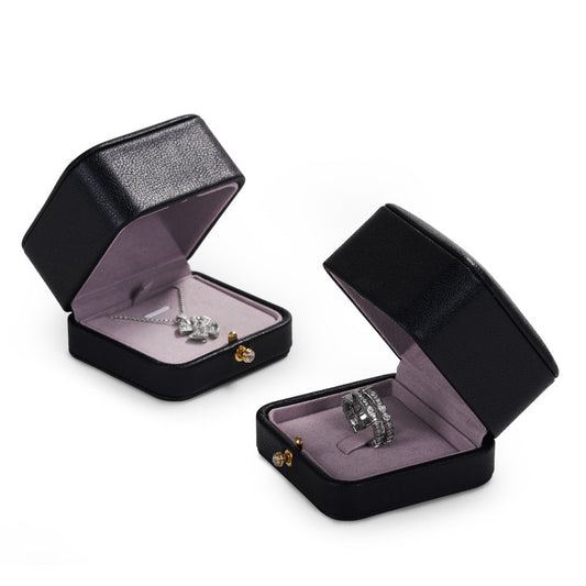Black PU Leather Snap Button Jewelry Packaging Gift Box