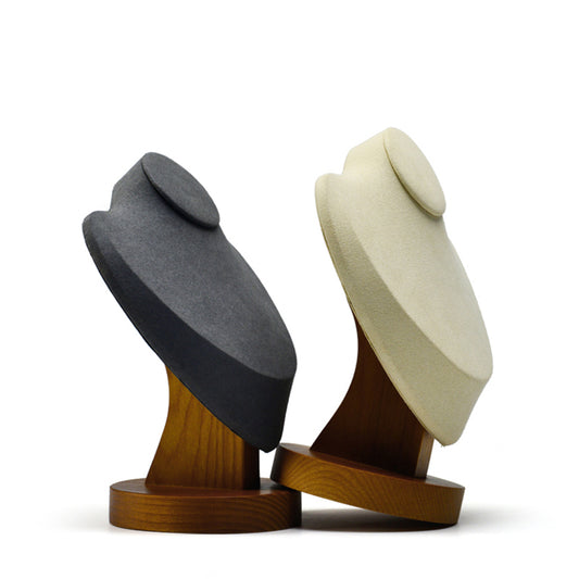 Premium Wood Microfiber Necklace Bust Display Stand SM050