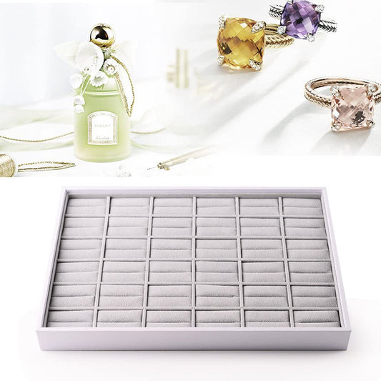 Gray Velvet Ring Storage Jewelry Display Tray 36 Slots P02101