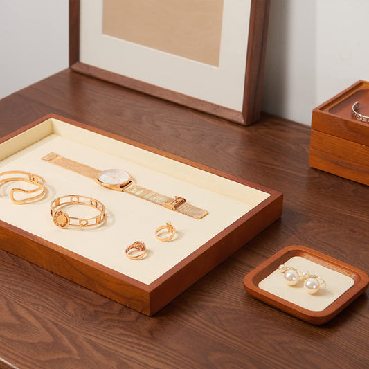 Cream White Wood Flat Stackable Jewelry Tray P04901
