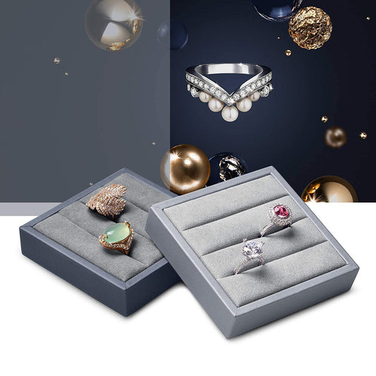 Light Gray Premium Leather Ring Display Stand PU05301