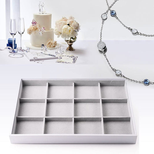 Gray Velvet Stackable Jewelry Organizer Trays 12 Grids P02103