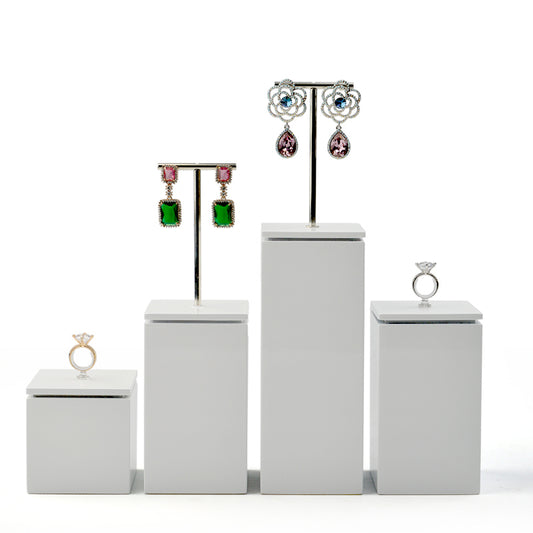 White Wood Painting Earring Ring Display Stand SM003