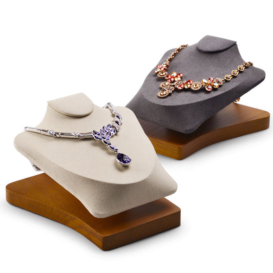 Solid Wood Microfiber Necklace Display Bust SM081