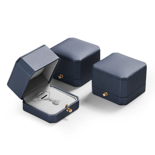 Blue PU Leather Button Snap Jewelry Gift Box