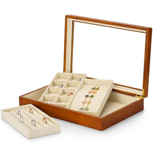 Solid Wood Jewelry Storage Case With Transparent Lid X039