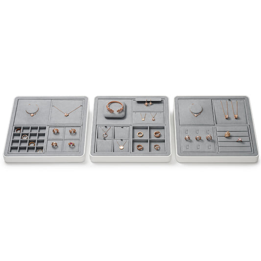 Luxury Microfiber Gray Ring Necklace Pendant Earring Display Tray P135