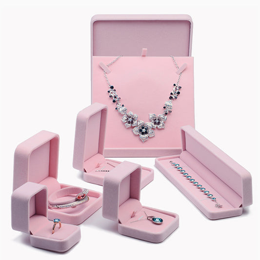 Pink Round Corner Flannelette Jewelry Packaging Box H008