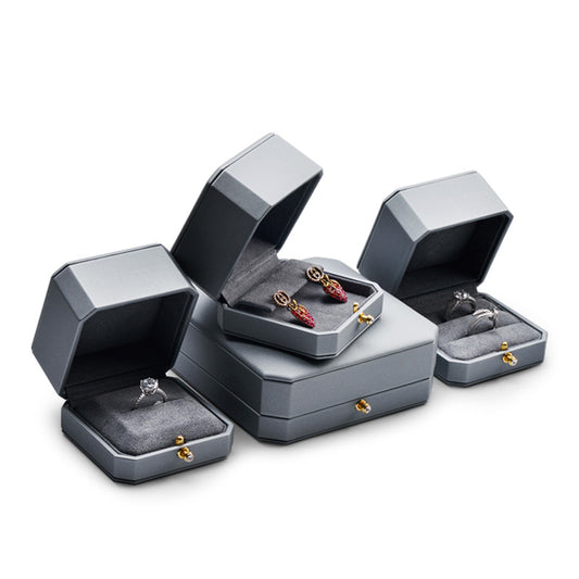 Gray PU Leather Button Snap Jewelry Gift Box