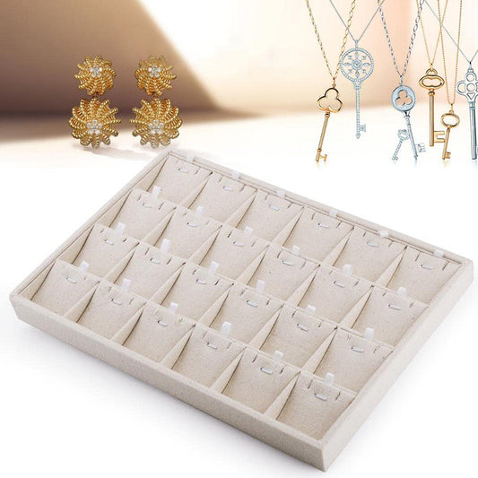 Linen Pendant Necklace Jewelry Tray 24 Grids P00206