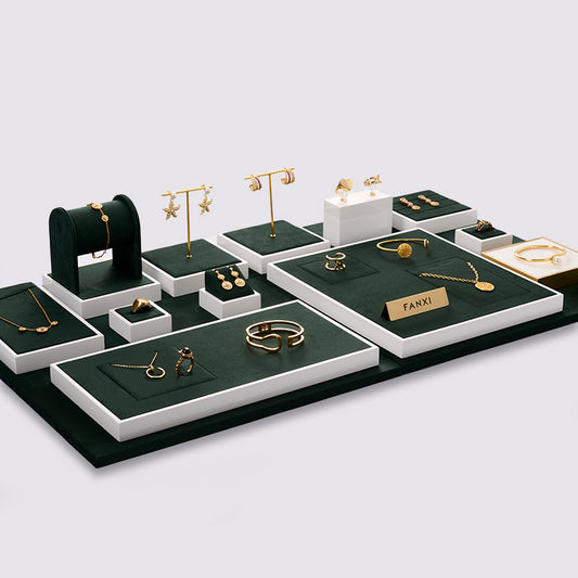 Green Microfiber Ring Necklace Jewelry Display Set TT145