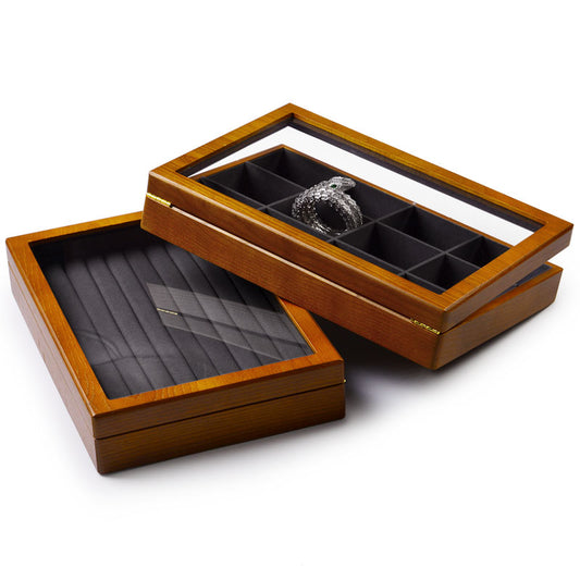 Solid Wood Large Capacity Jewelry Case With Transparent Lid X024