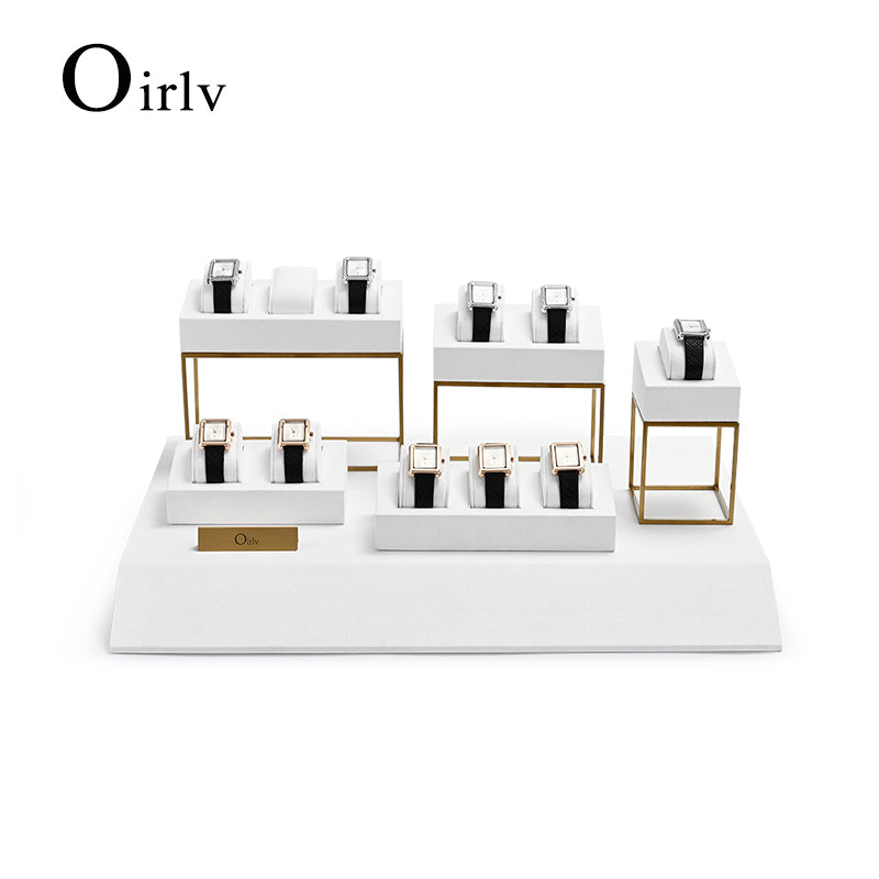 White Metal Microfiber Watch Stand Set TT143