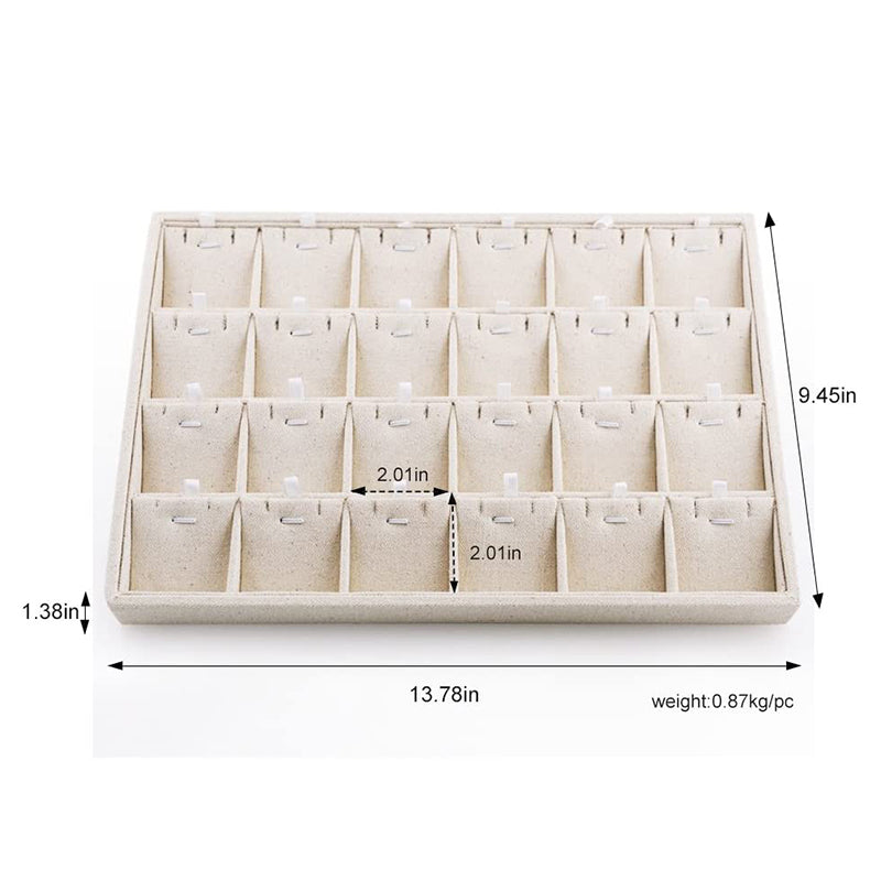 Linen Pendant Necklace Jewelry Tray 24 Grids P00206