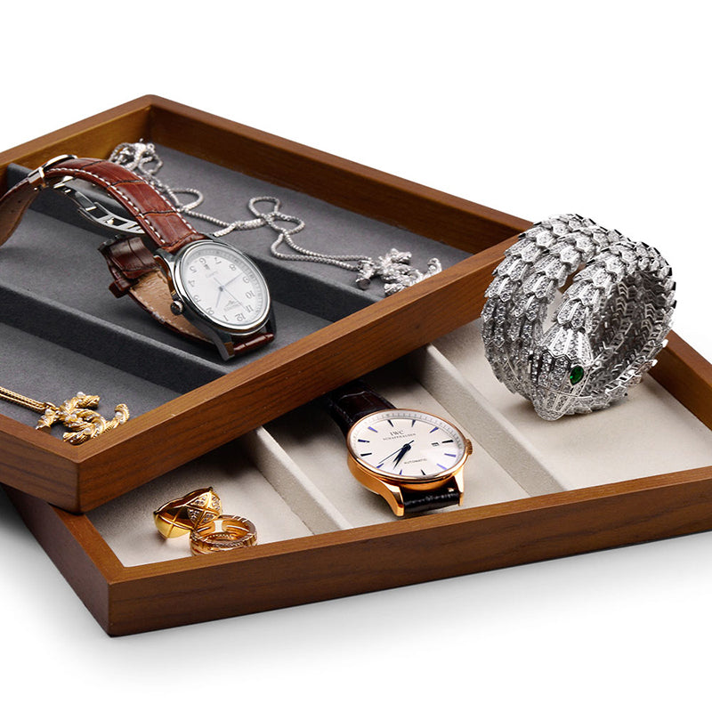 Solid Wood 1:3 Compartment Jewelry Watch Storage Tray P062