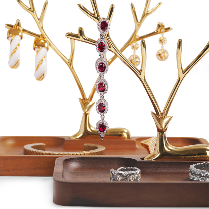 Wood Jewelry Display Tray With Deer Rack SM167