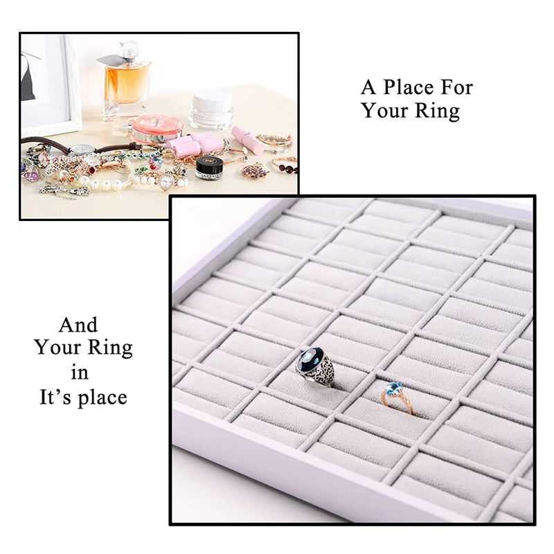 Gray Velvet Ring Storage Jewelry Display Tray 36 Slots P02101