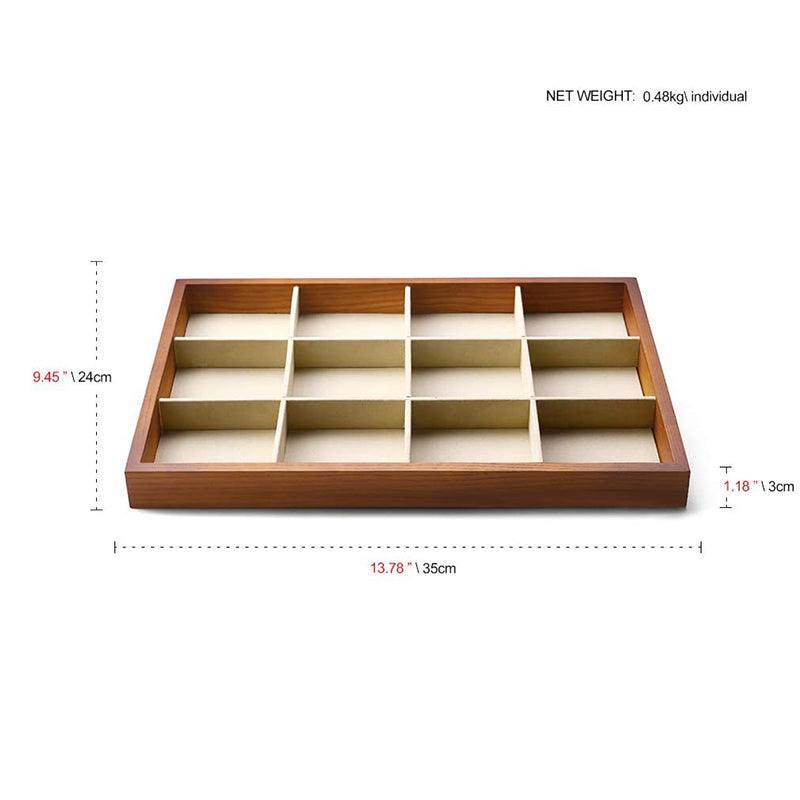 Cream White Wood Stackable Jewelry Organizer Tray 12 Grids P05001