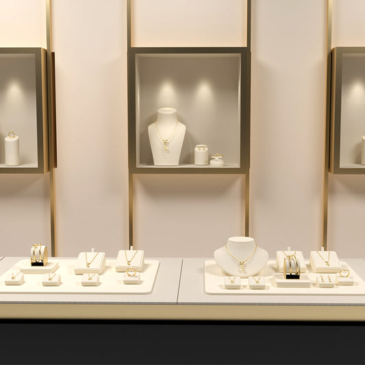 Beige Microfiber Ring Jewelry Display Set TT164