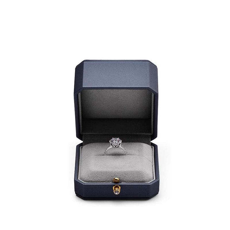 Dark Blue Octagonal PU Leather Ring Gift Box H076