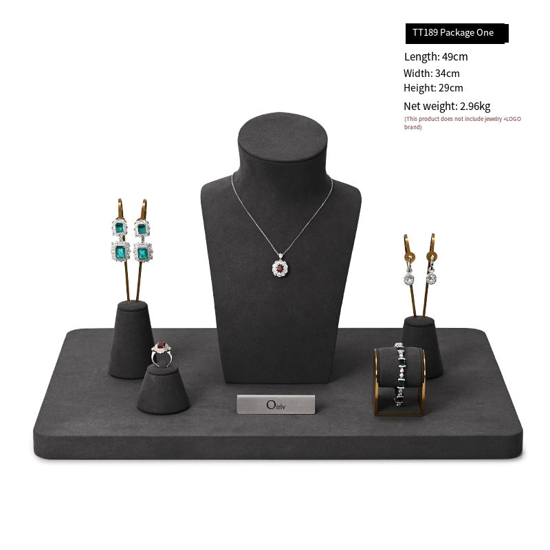 Gray Microfiber Ring Necklace Jewelry Display Set TT189