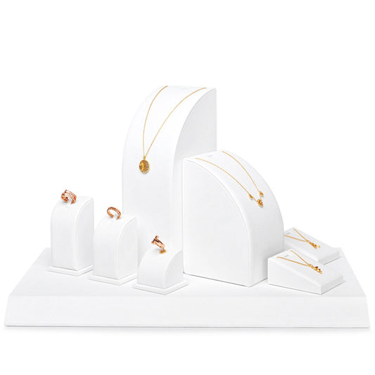 White Luxury Metal Microfiber Jewelry Showcase Display Set TT053