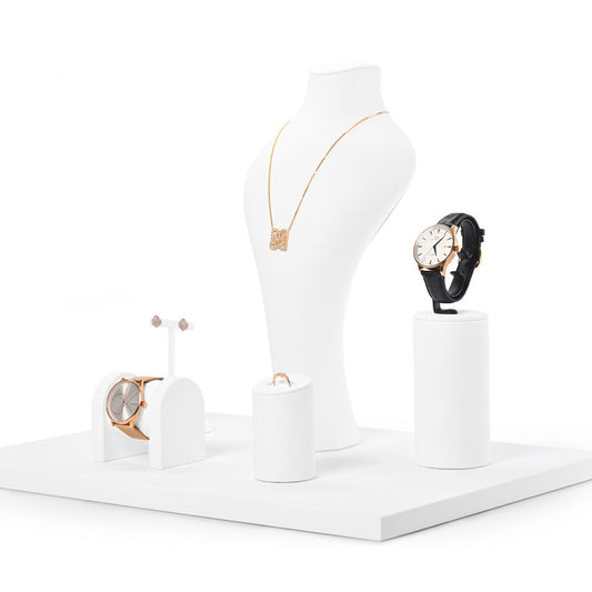 White Microfiber Jewelry Showcase Display Set TT056
