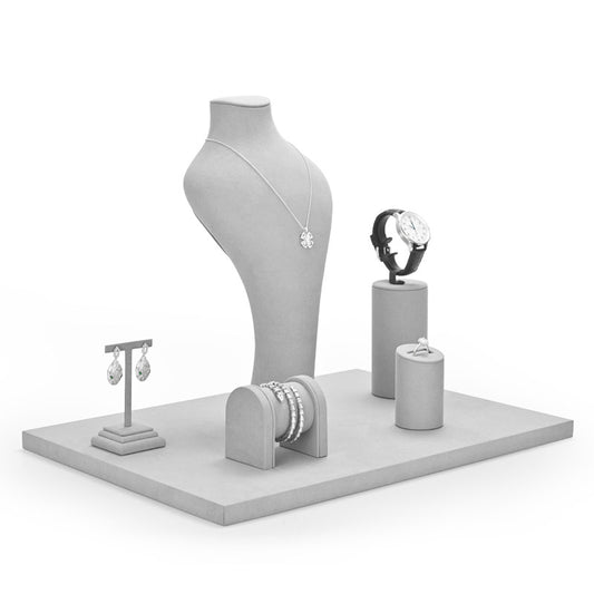 Gray Microfiber Jewelry Showcase Display Set TT057