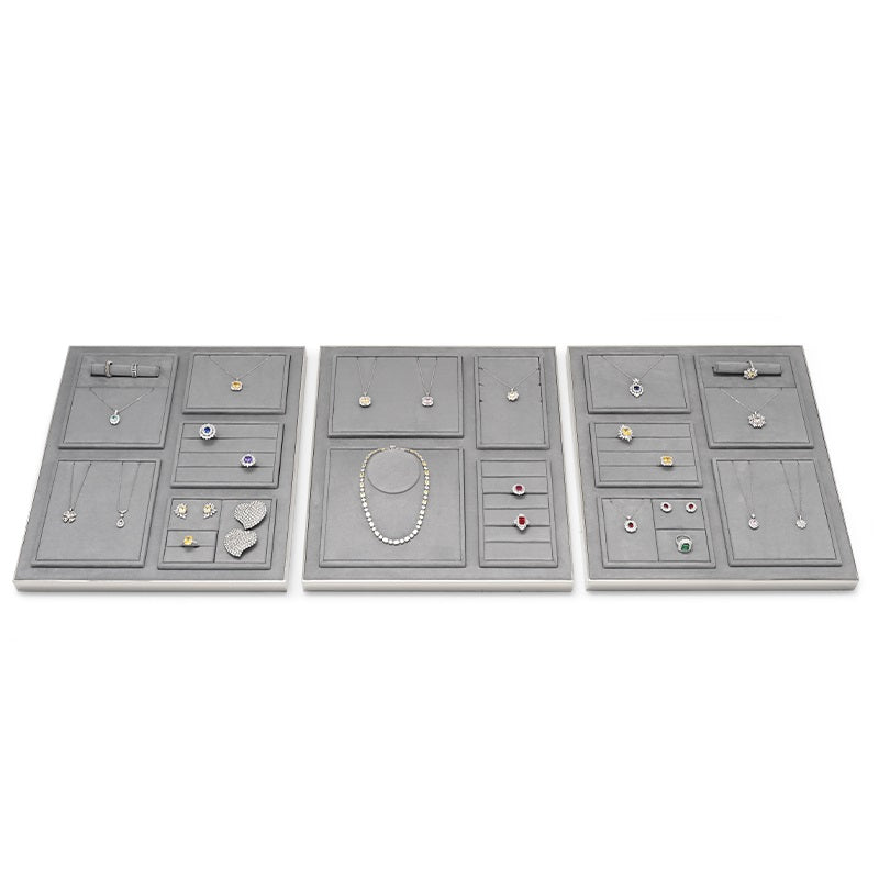 Gray Microfiber Earrings Ring Necklace Jewelry Display Set TT207