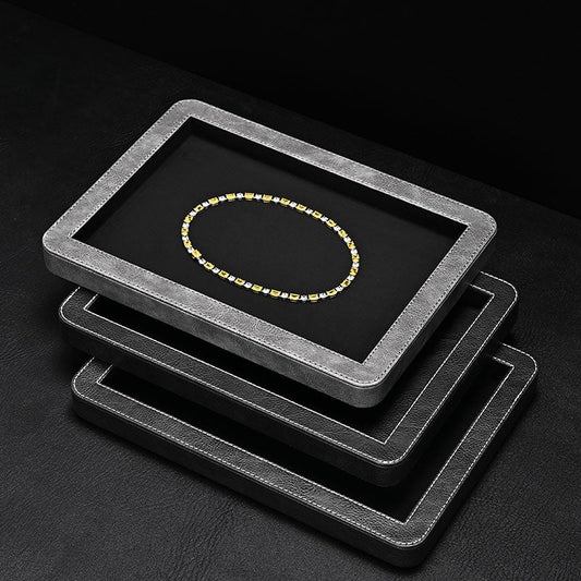 OIRLV Elegant Round Black/Gray/Green Stitching Jewelry Display Tray P214