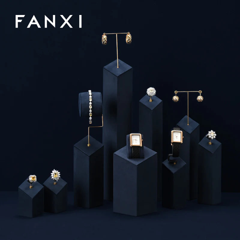 OIRLV Blue Microfiber Earrings Ring Necklace Jewelry Display Set TT304