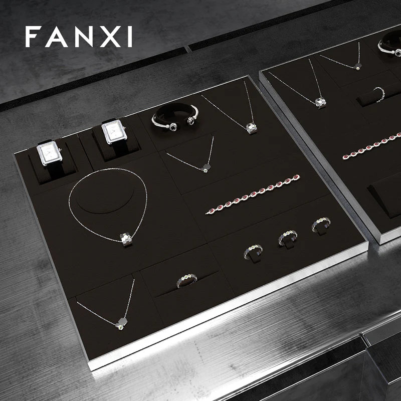 Oirlv Brown Microfiber Earrings Ring Necklace Jewelry Display Set TT298