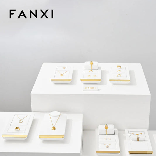 White PU leather Earrings Ring Necklace Watch Jewelry Display Set TT259