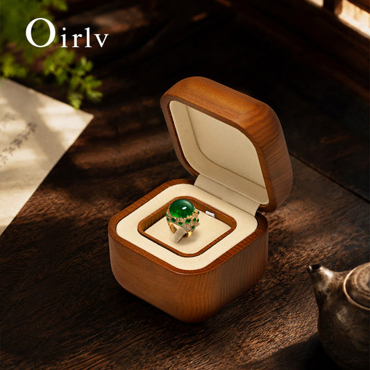 New arrival Beige Wooden Microfiber Ring Box：H206