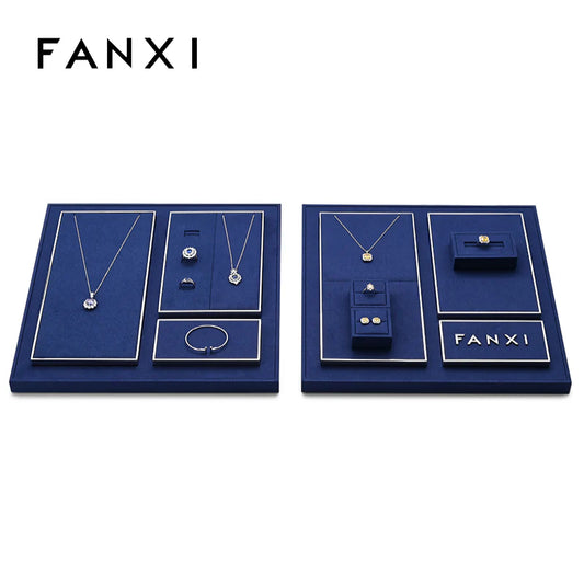 OIRLV Blue Microfiber Earrings Ring Necklace Jewelry Display Set TT266