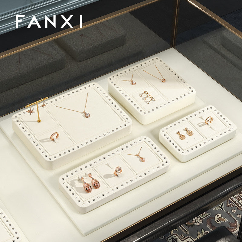 custom cream colour microfiber material jewelry display stand set :TT336