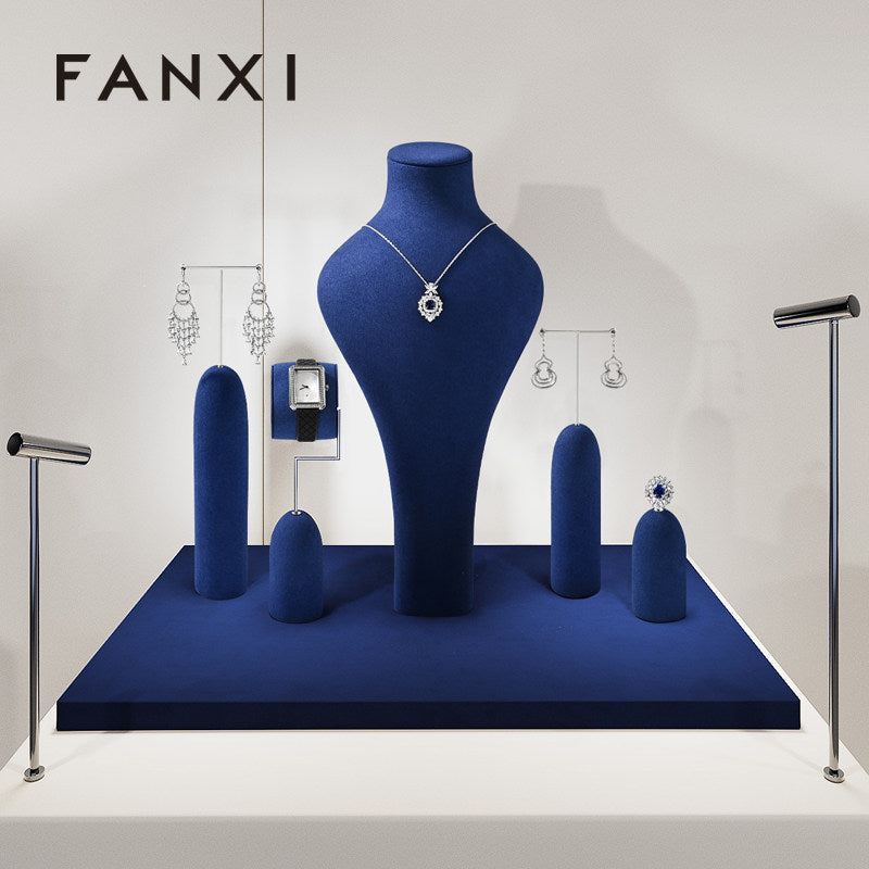 OIRLV Wholesale Blue Microfiber Jewelry display set : TT363