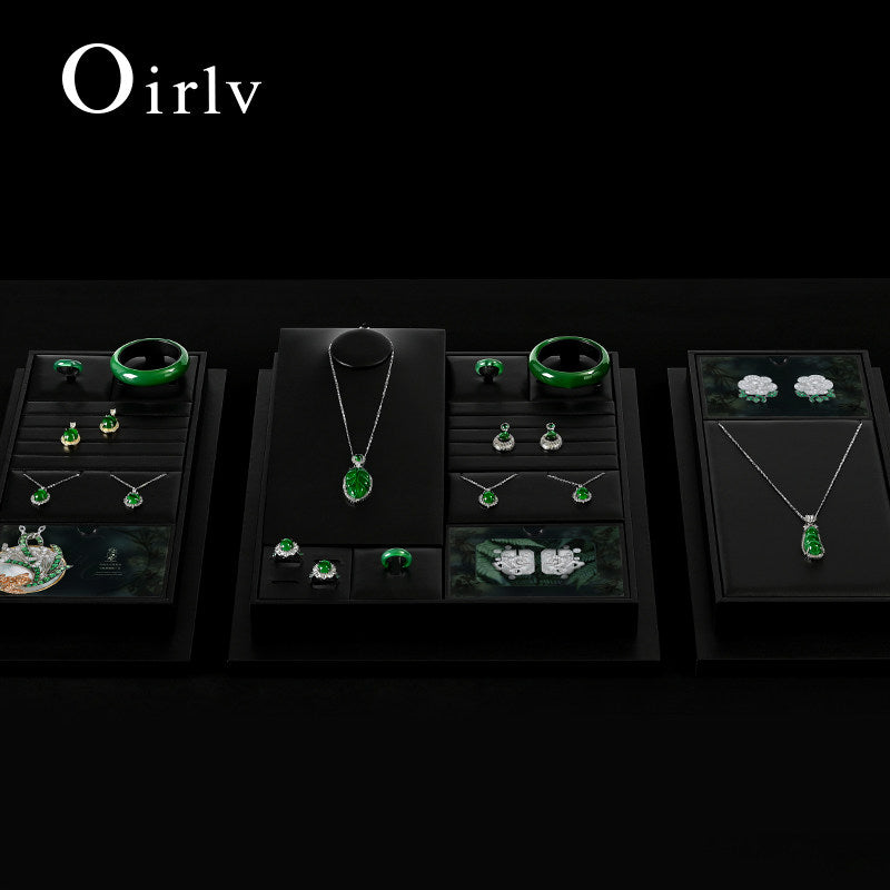 Oirlv Black PU Leather Earrings Ring Necklace Jewelry Display Set TT322