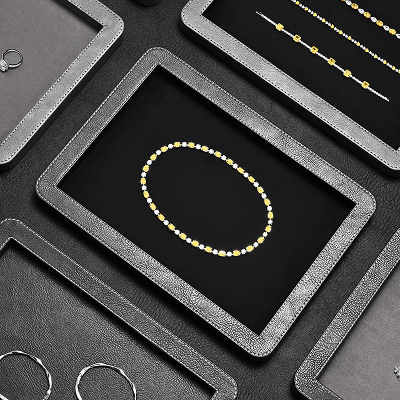 OIRLV Elegant Round Black/Gray/Green Stitching Jewelry Display Tray P214