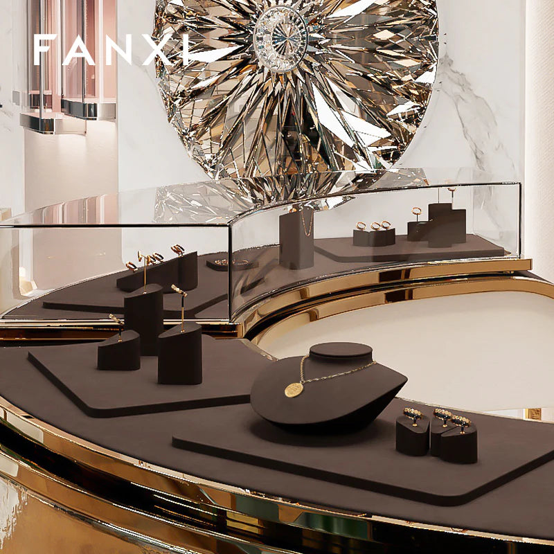 OIRLV Brown Microfiber Earrings Ring Necklace Jewelry Display Set TT351