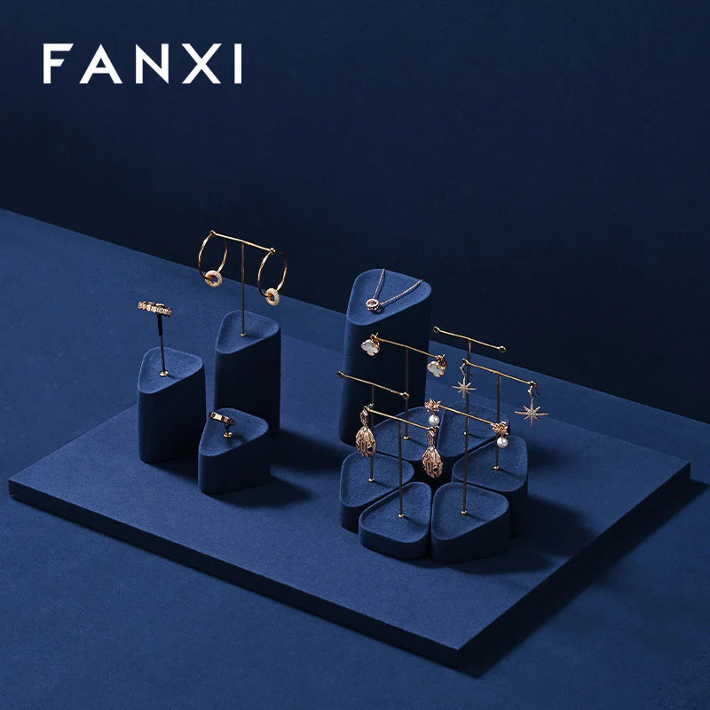 OIRLV Blue Microfiber Earrings Ring Necklace Jewelry Display Set TT352