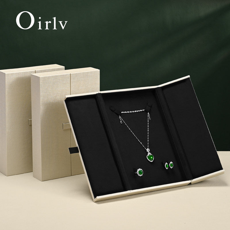 OIRLV Luxury Beige PU Leather Microfiber Jewelry Box : H198