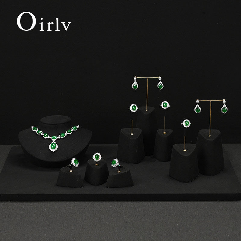 Black Microfiber Earrings Ring Necklace Jewelry Display Set TT345
