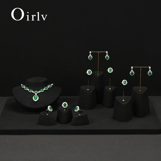 Black Microfiber Earrings Ring Necklace Jewelry Display Set TT345